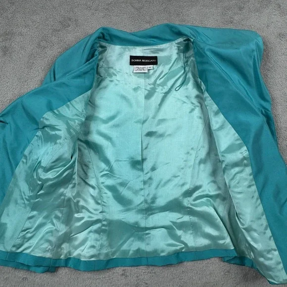 NWT Donna Morgan Aqua 100% Silk Shawl Collar Evening Blazer Jacket Womens 6 - Picture 5 of 13